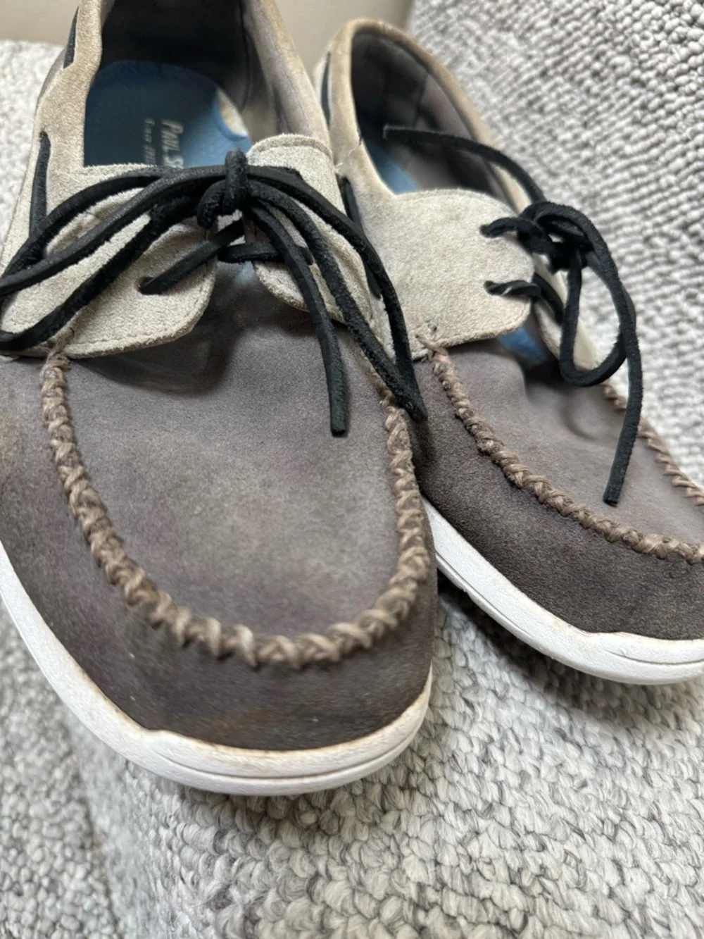 $140 Paul Sperry Men’s Suede Gray Boat Shoes Size 11.5 M Round toe, two-tone
